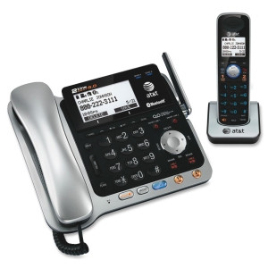 AT&T TL86109 DECT 6.0 2-Line Expandable Corded/Cordless Phone with Bluetooth Connect to Cell and Answering System, Silver/Black, 1 Handset